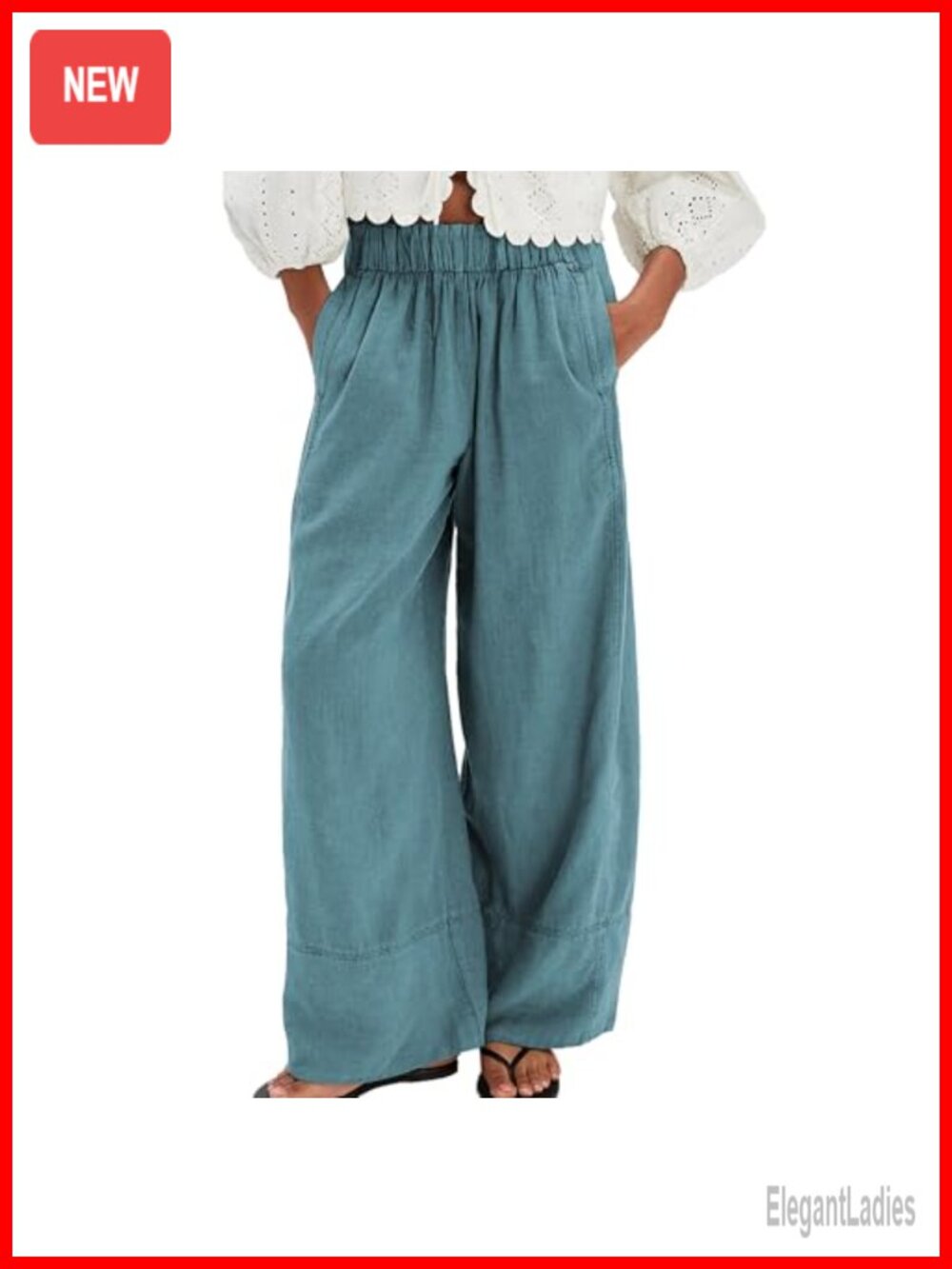 Cotton Linen Wide Leg Palazzo Pants Women Casual Lounge Trousers
